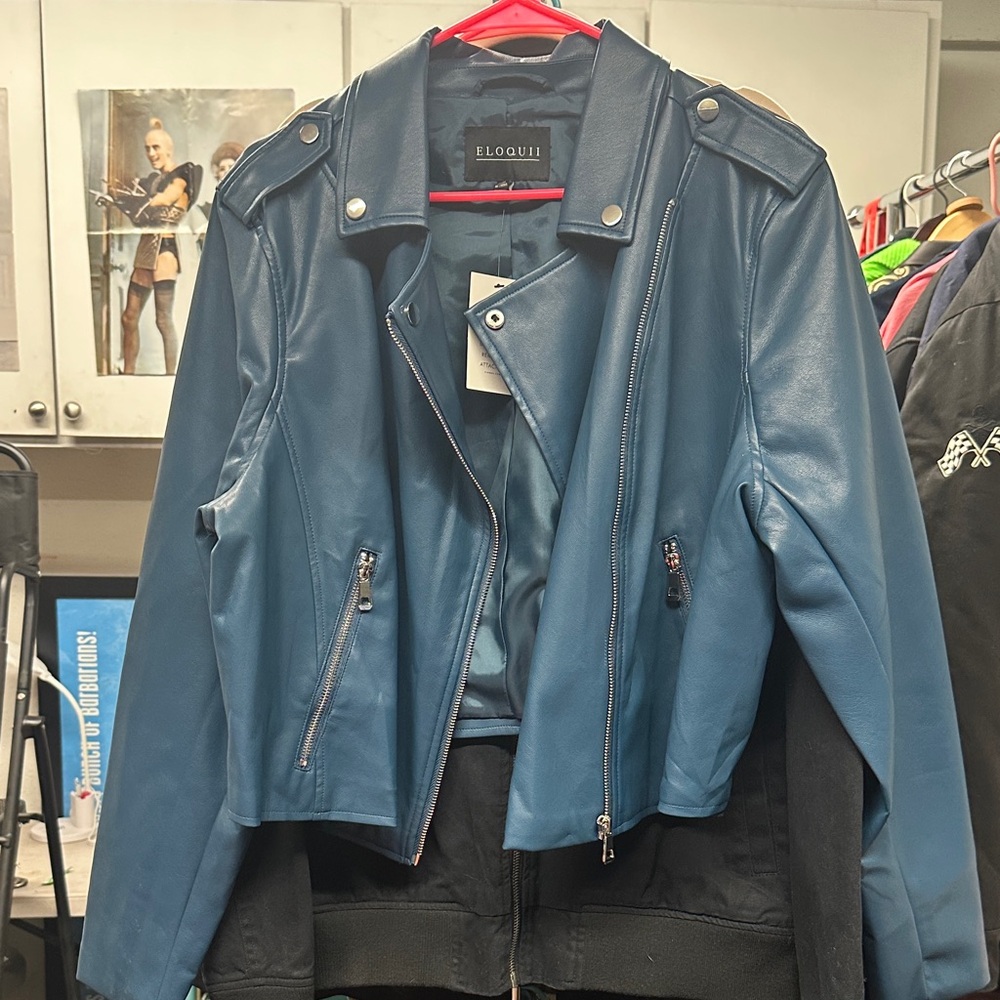 Eloquii Teal Fake Leather Moto Jacket